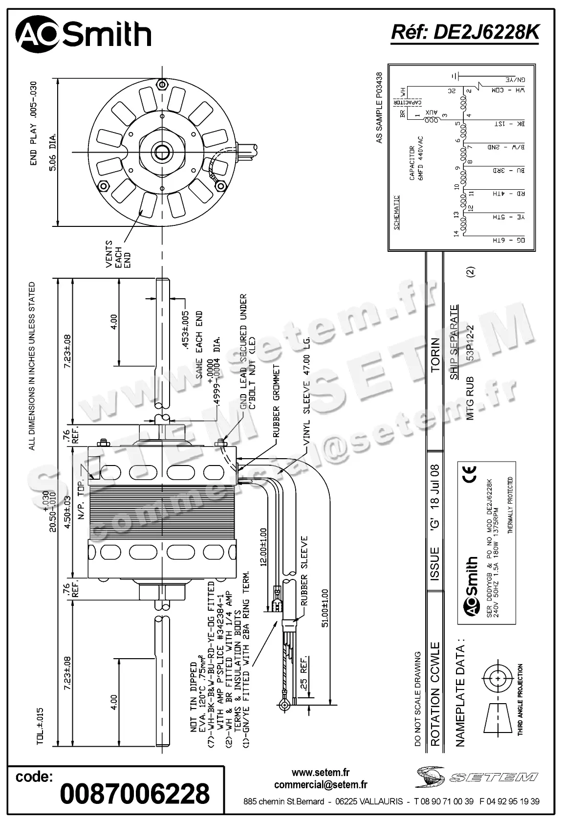 0087006228-MOTEUR AOSMITH DE2J6228K 2