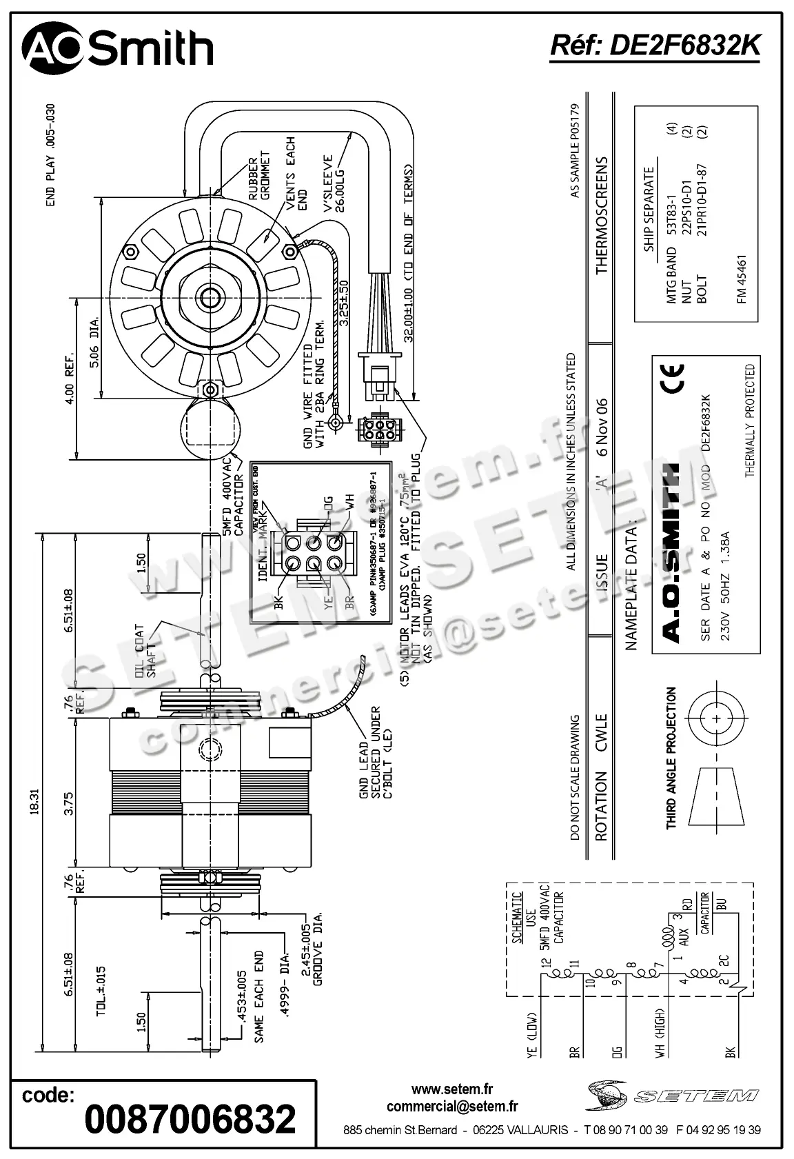 0087006832-MOTEUR AOSMITH DE2F6832K 2