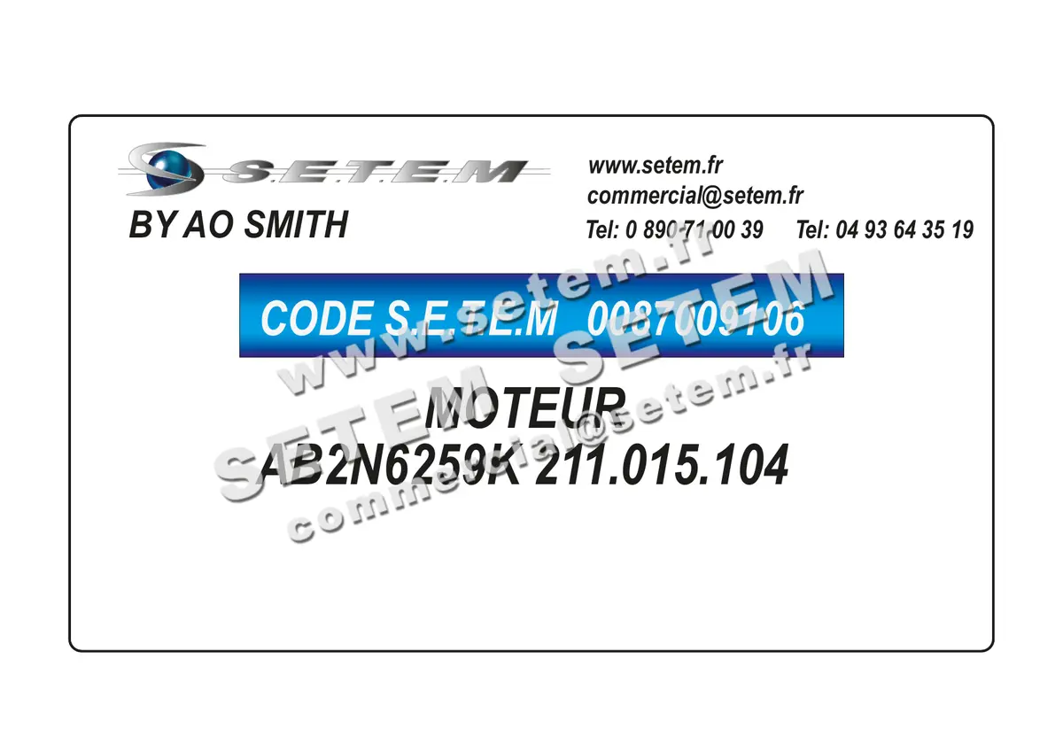0087009106-MOTEUR AOSMITH AB2N6259K "211.015.104" 4