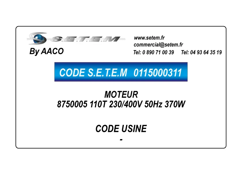 0115000311-MOTEUR AACO 8750005 110T 230/400V 50Hz 370W 2