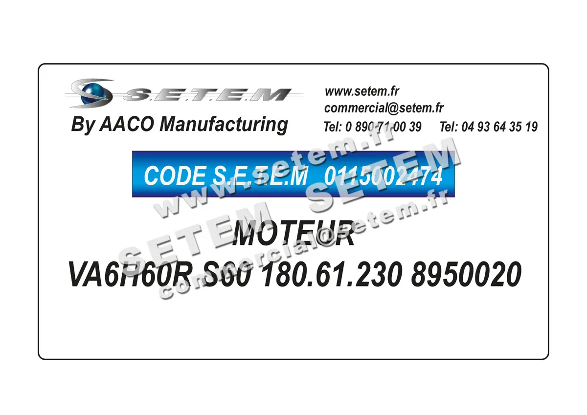 0115002474-MOTEUR AACO VA6H60R S60 180.61.230 8950020