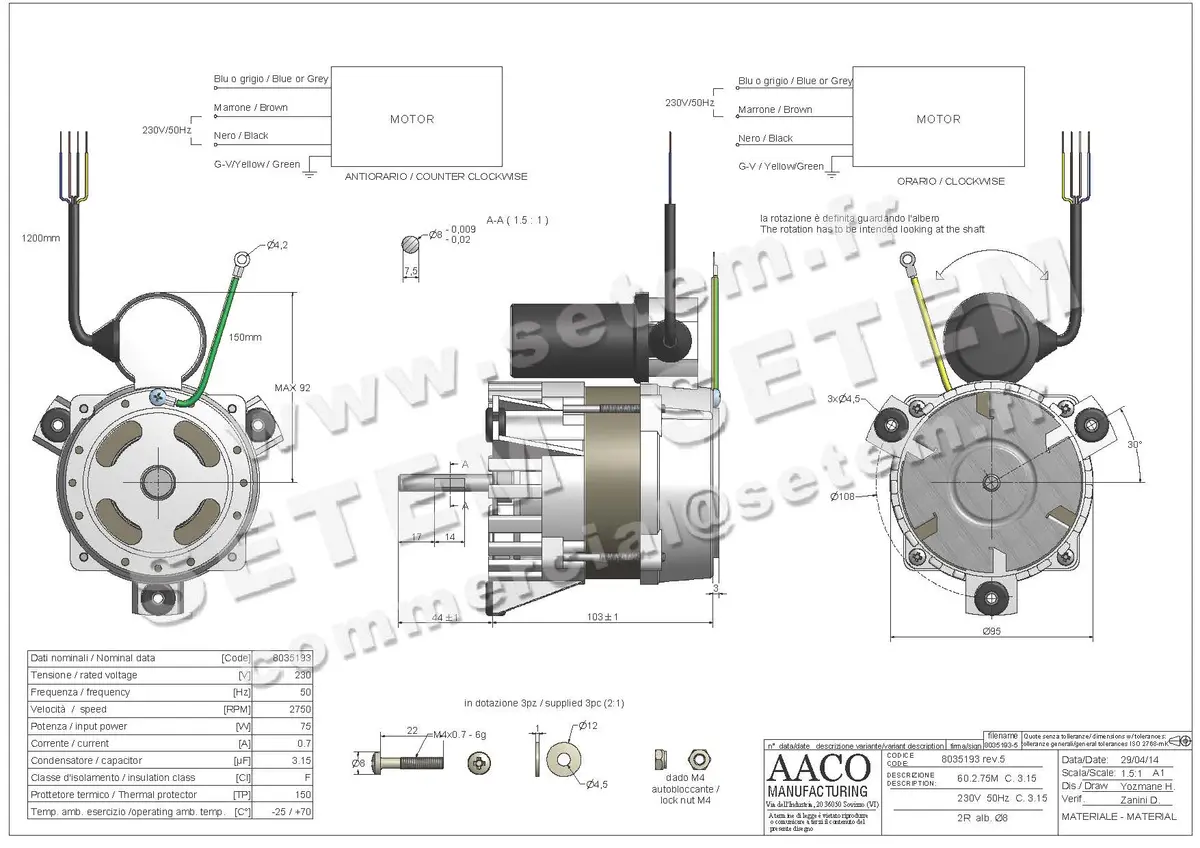 0115006236-MOTEUR AACO 8035193 S60 75W 230V 50Hz 3