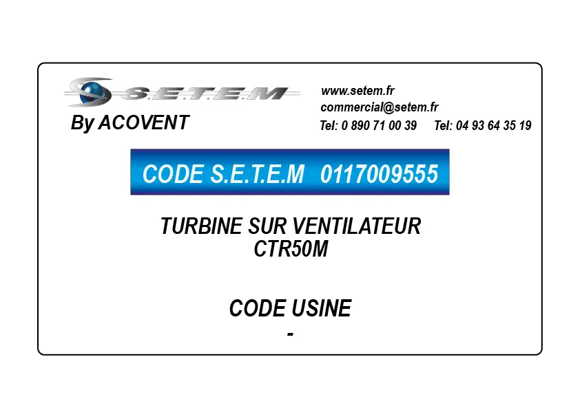 0117009555-TURBINE ACOVENT SUR VENTILATEUR * CTR50M*