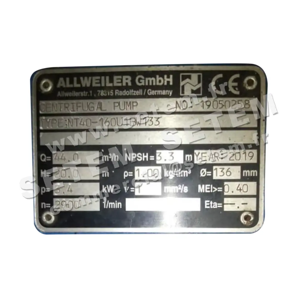 0135501000-POMPE ALLWEILER NT40-160U1BW133 2