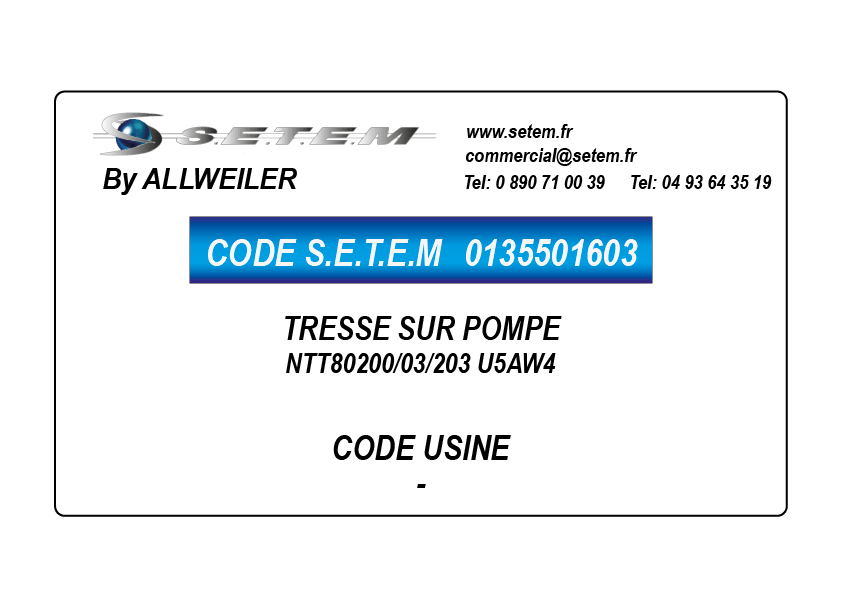 TRESSES SUR POMPE NTT80200/03/203 U5AW4