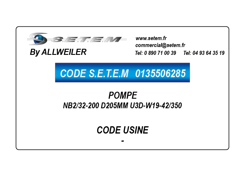 POMPE NB2/32-200 D205MM U3D-W19-42/350