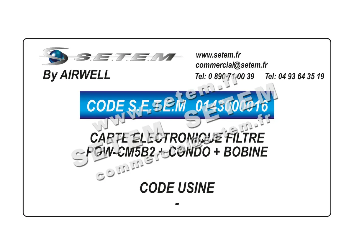 0143000016-CARTE ELECTRONIQUE AIRWELL FILTRE * POW-CM5B2 + CONDO + BOBINE*