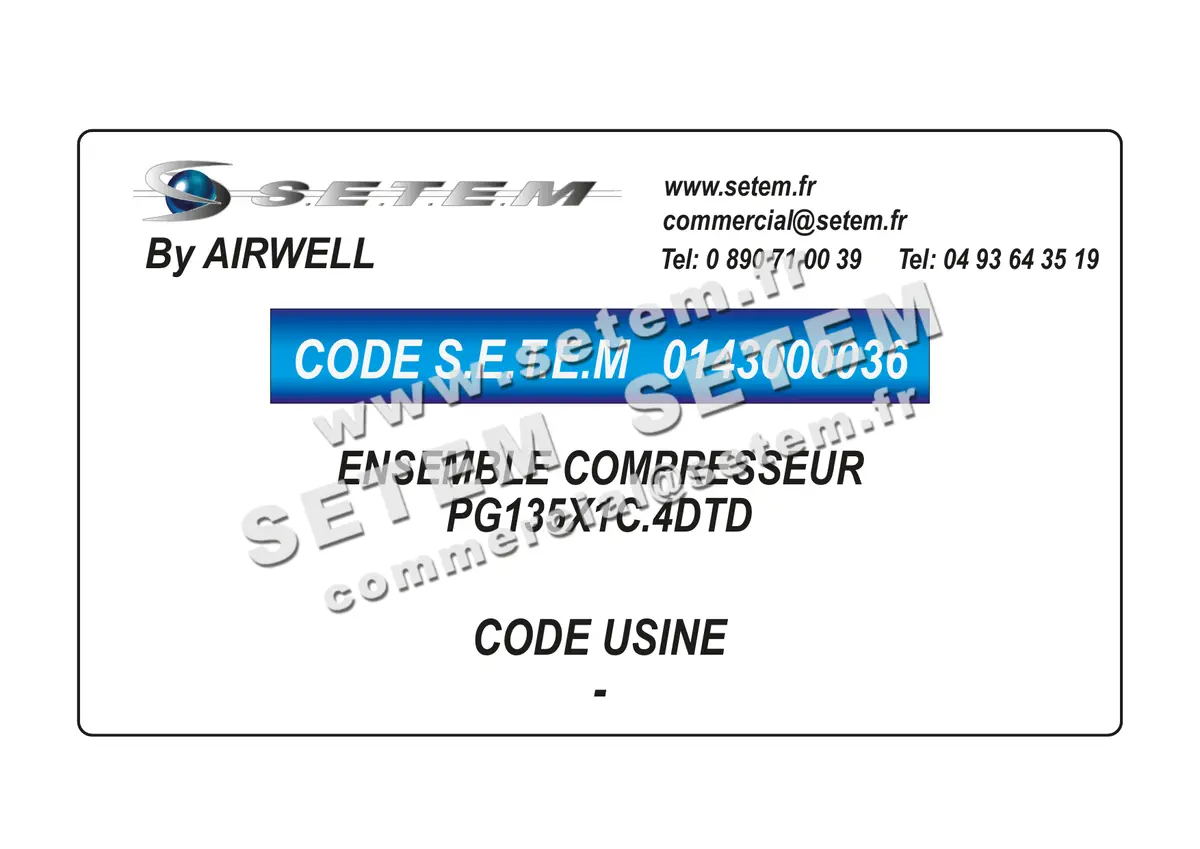0143000036-ENSEMBLE COMPRESSEUR PG135X1C.4DTD AIRWELL