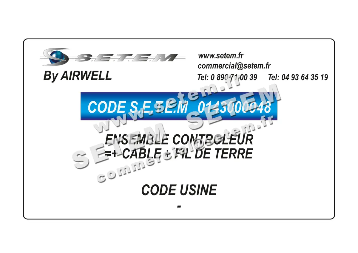0143000048-ENSEMBLE CONTROLEUR + CABLE + FIL DE TERRE AIRWELL
