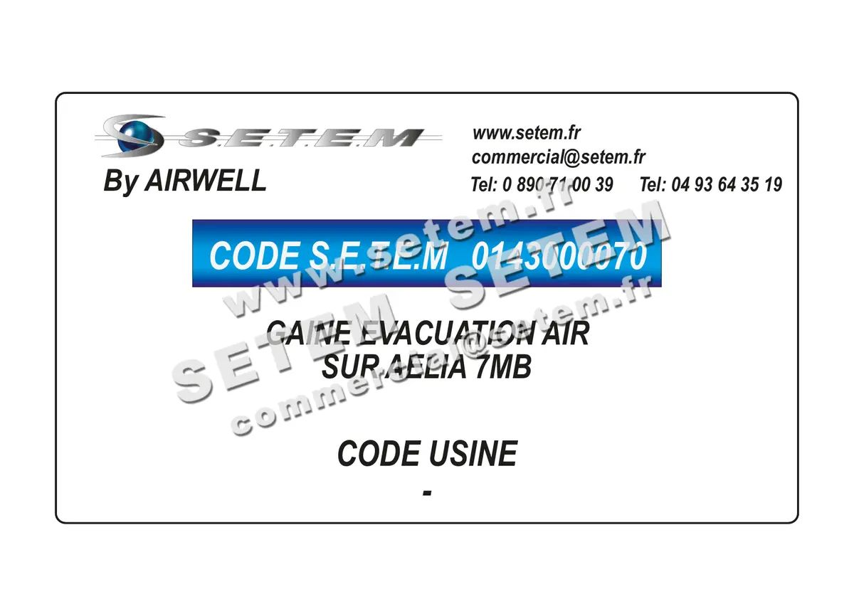 0143000070-GAINE EVACUATION AIR SUR AELIA 7MB AIRWELL