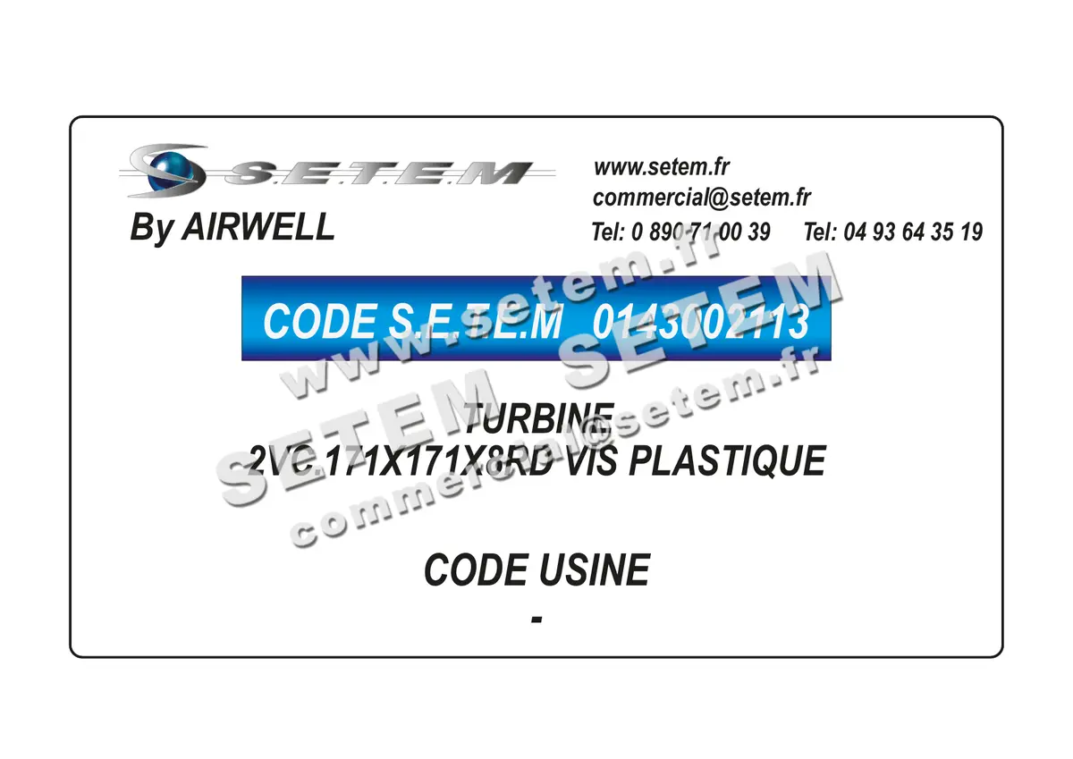 0143002113-TURBINE AIRWELL 2VC.171X171X8RD VIS PLASTIQUE