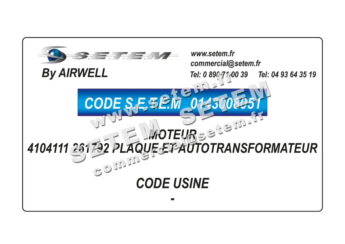 0143008051-MOTEUR AIRWELL 4104111 "261792" PLAQUE ET AUTOTRANSFORMATEUR"