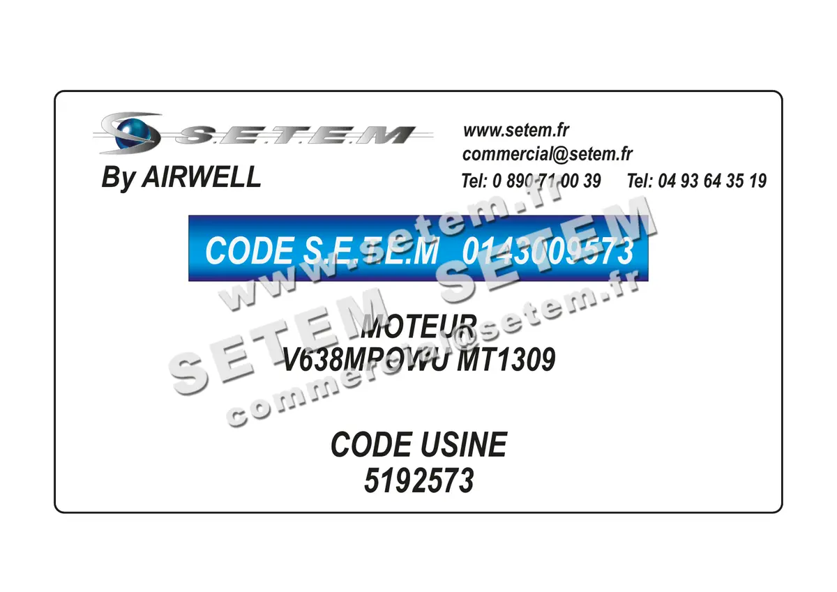 0143009573-MOTEUR AIRWELL V638MPOWU "MT1309" *5192573*