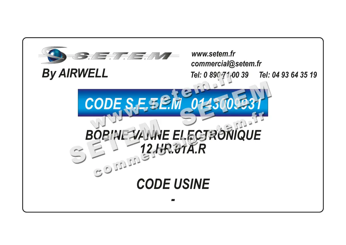 0143009931-BOBINE AIRWELL VANNE ELECTRONIQUE * 12.HR.01A.R*