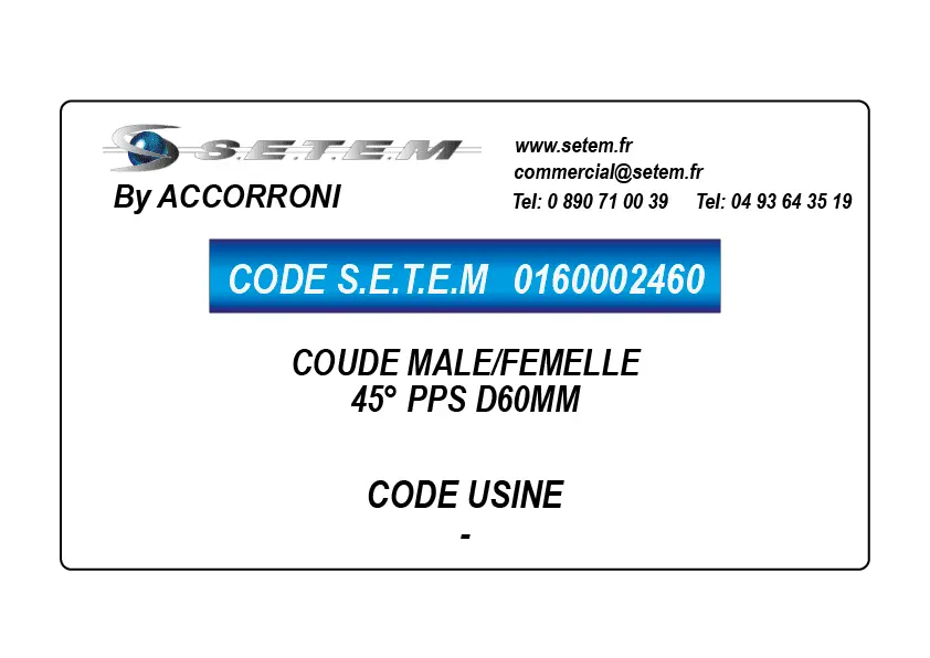 0160002460-COUDE MALE/FEMELLE 45° PPS D60MM ACCORRONI