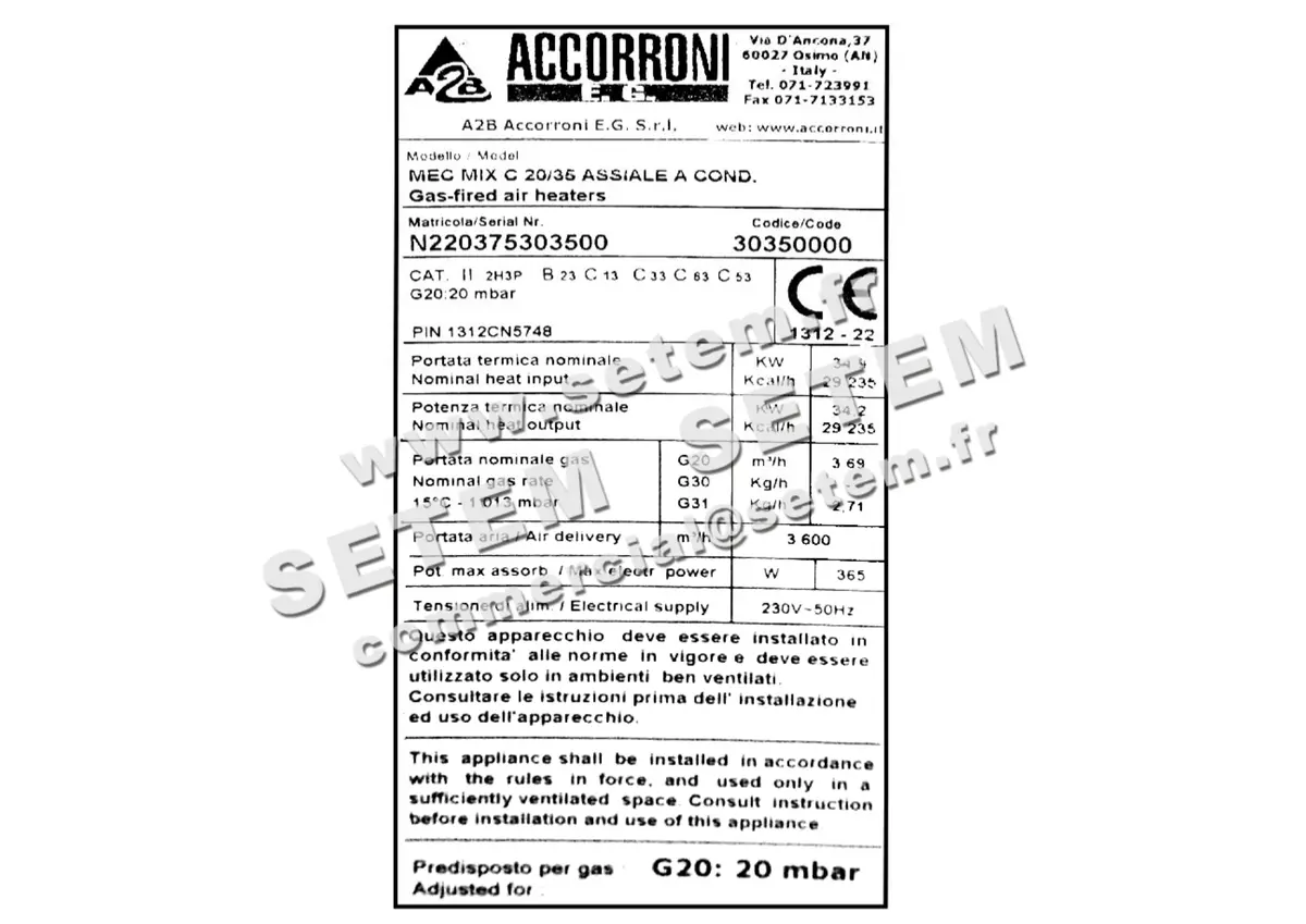 0160002585-AEROTHERME ACCORRONI GAZ MEC MIX C 20/35 *30350000* 3
