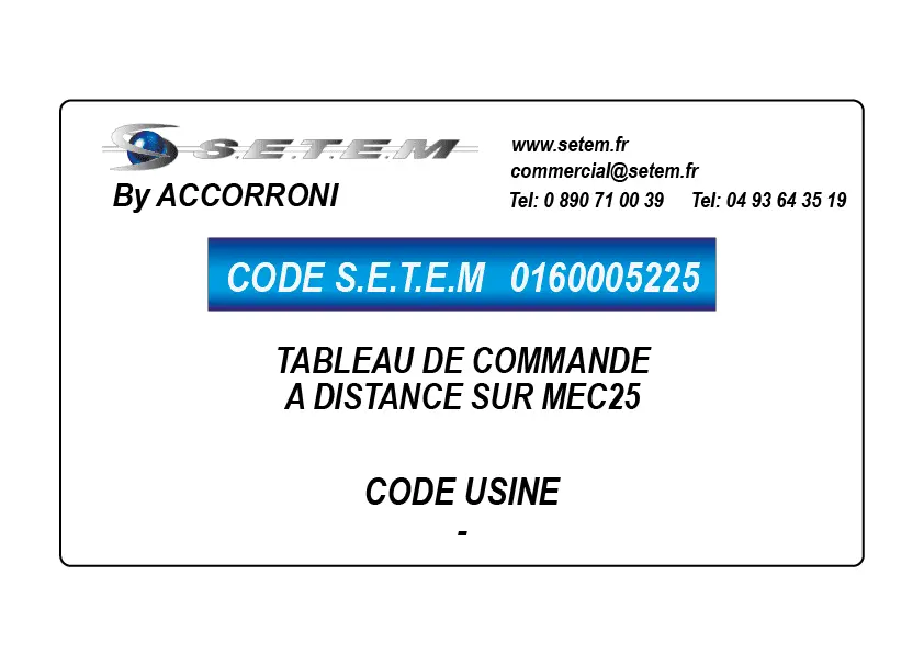 0160005225-TABLEAU DE COMMANDE A DISTANCE SUR MEC25 ACCORRONI