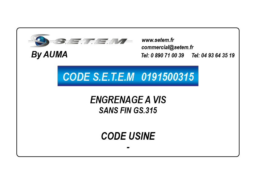 ENGRENAGE A VIS SANS FIN GS.315