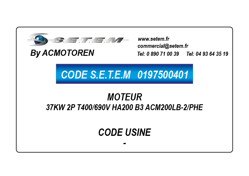 MOTEUR 37KW 2P T400/690V HA200 B3 ACM200LB-2/PHE