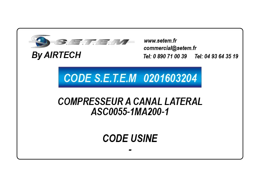 0201603204-COMPRESSEUR A CANAL LATERAL AIRTECH ASC0055-1MA200-1