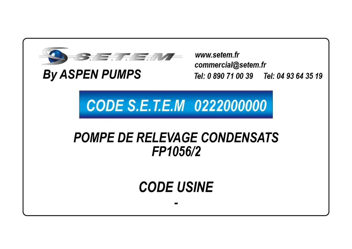0222000000-POMPE DE RELEVAGE CONDENSATS ASPEN PUMPS FP1056/2 2