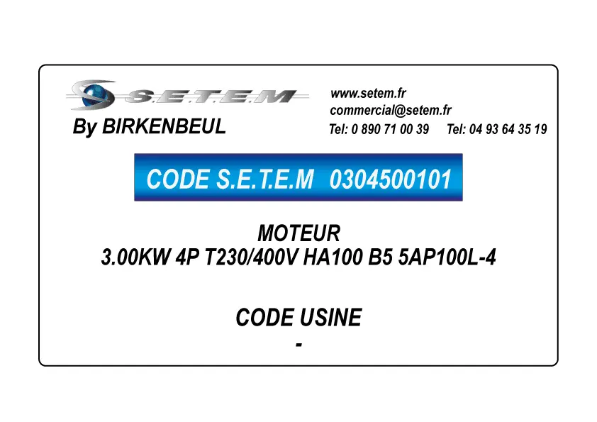0304500101-MOTEUR BIRKENBEUL 3.00KW 4P T230/400V HA100 B5 5AP100L-4