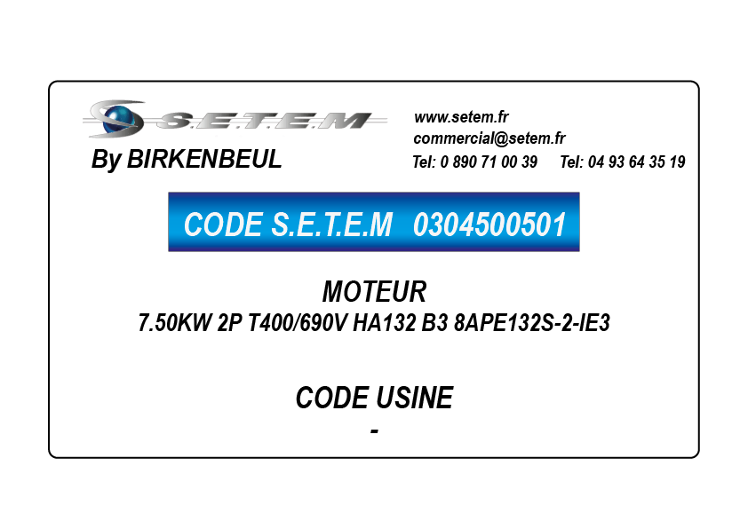 MOTEUR 7.50KW 2P T400/690V HA132 B3 8APE132S-2-IE3