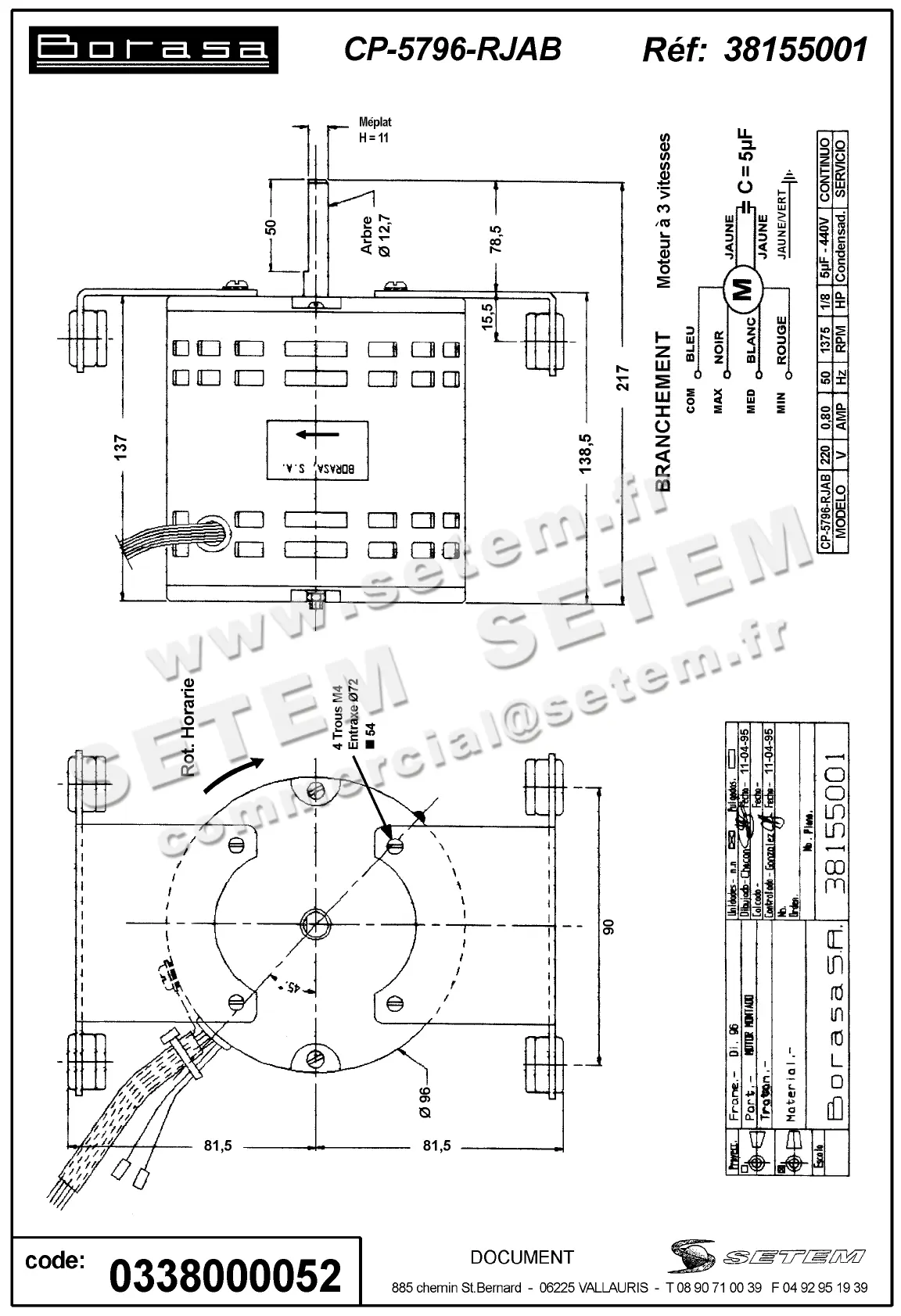 0338000052-MOTEUR BORASA B92 CP5796RJAB *38155001* 2