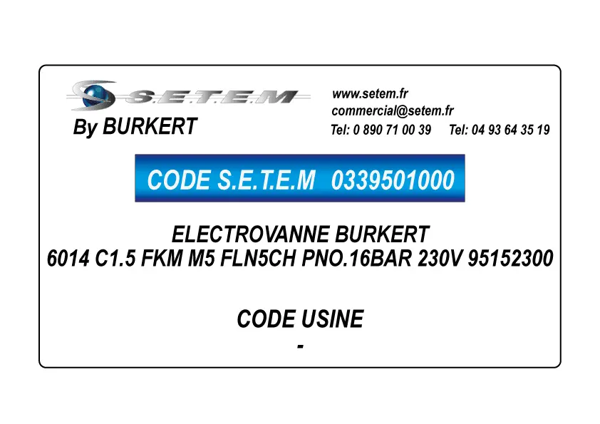 0339501000-ELECTROVANNE BURKERT 6014 C1.5 FKM M5 FLN5CH PNO.16BAR 230V 95152300