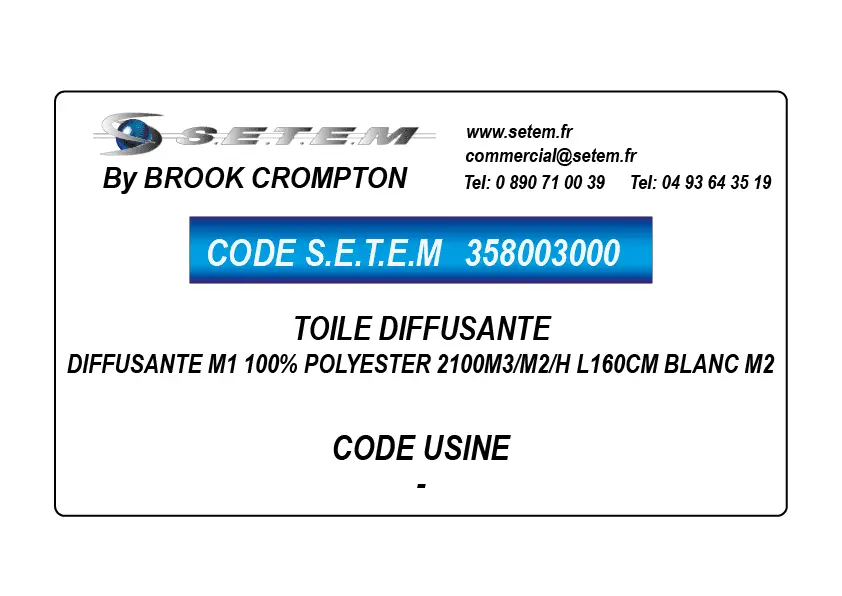 0358003000-TOILE DIFFUSANTE M1 100% POLYESTER 2100M3/M2/H L160CM BLANC M2 BROOK