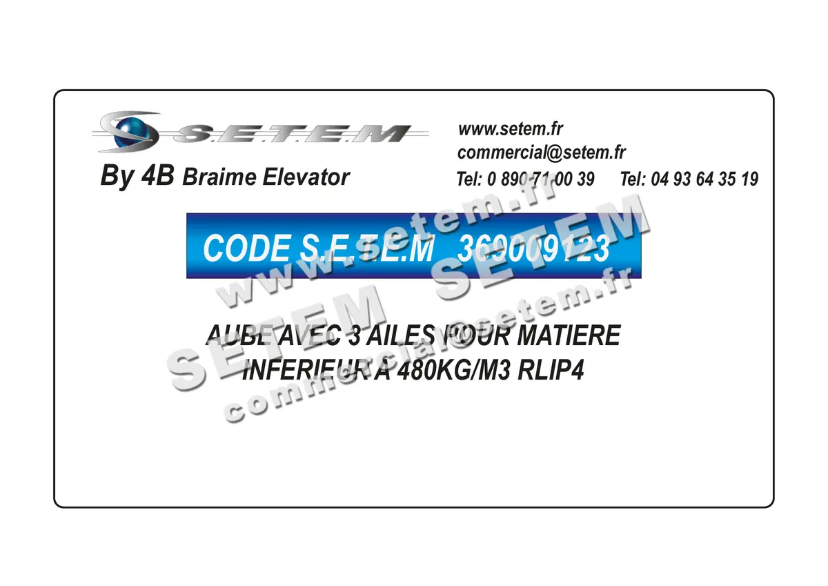 0369009123-AUBE AVEC 3 AILES 4B POUR MATIERE INFERIEUR A 480KG/M3 RLIP4
