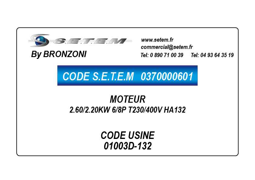 MOTEUR 2.60/2.20KW 6/8P T230/400V HA132 *01003D-132*