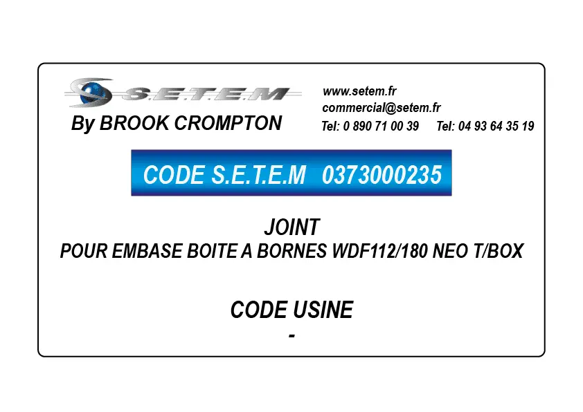 0373000235-JOINT POUR EMBASE BOITE A BORNES WDF112/180 NEO T/BOX