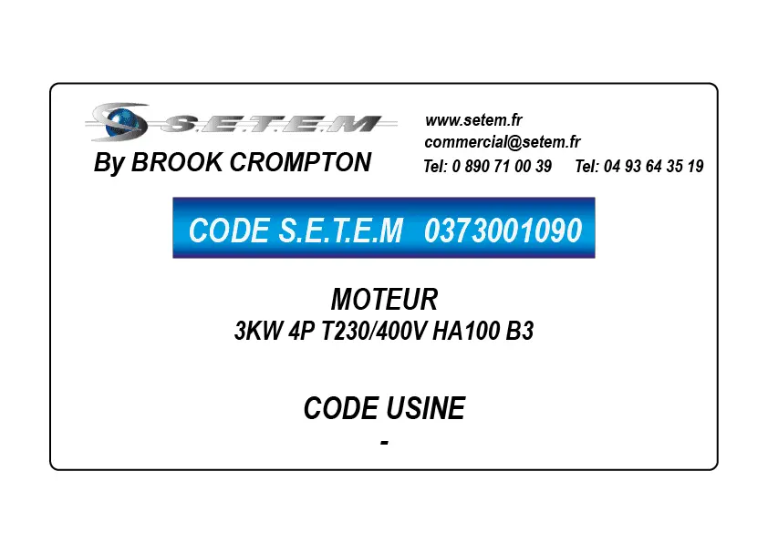 0373001090-MOTEUR BROOK 3KW 4P T230/400V HA100 B3