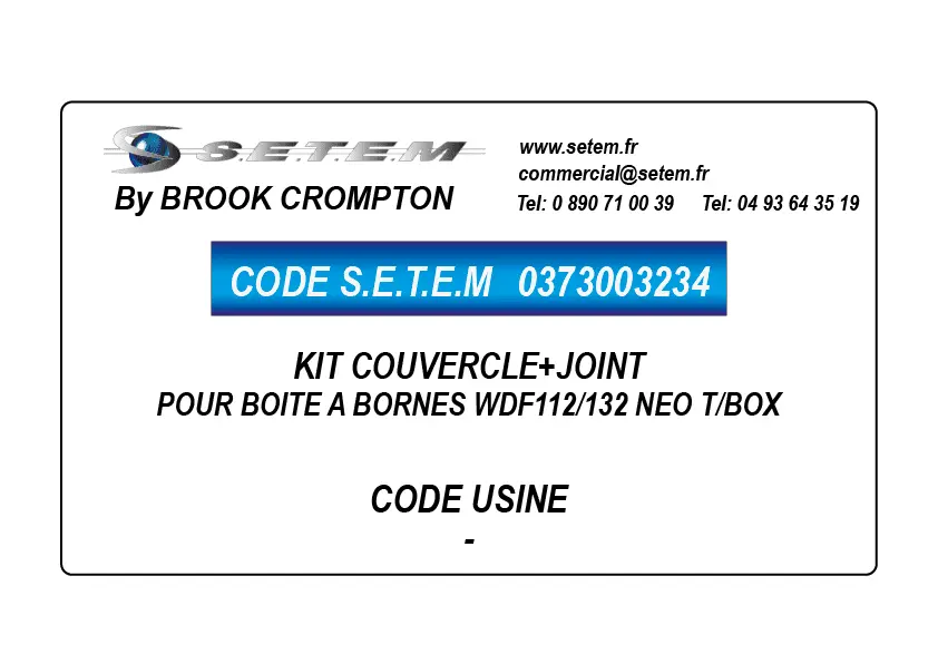 0373003234-KIT COUVERCLE+JOINT POUR BOITE A BORNES WDF112/132 NEO T/BOX