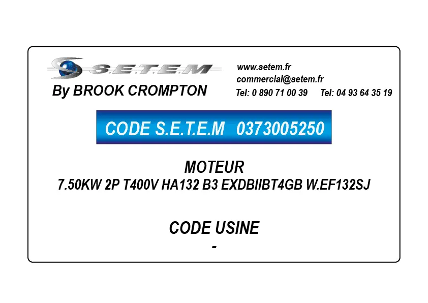 0373005250-MOTEUR BROOK 7.50KW 2P T400V HA132 B3 EXDBIIBT4GB W.EF132SJ