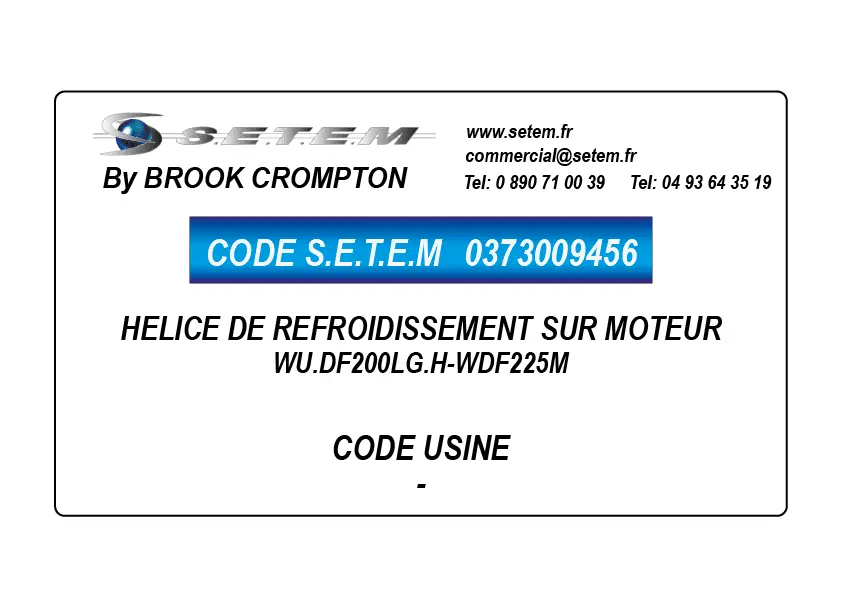 0373009456-HELICE DE REFROIDISSEMENT SUR MOTEUR BROOK WU.DF200LG.H-WDF225M