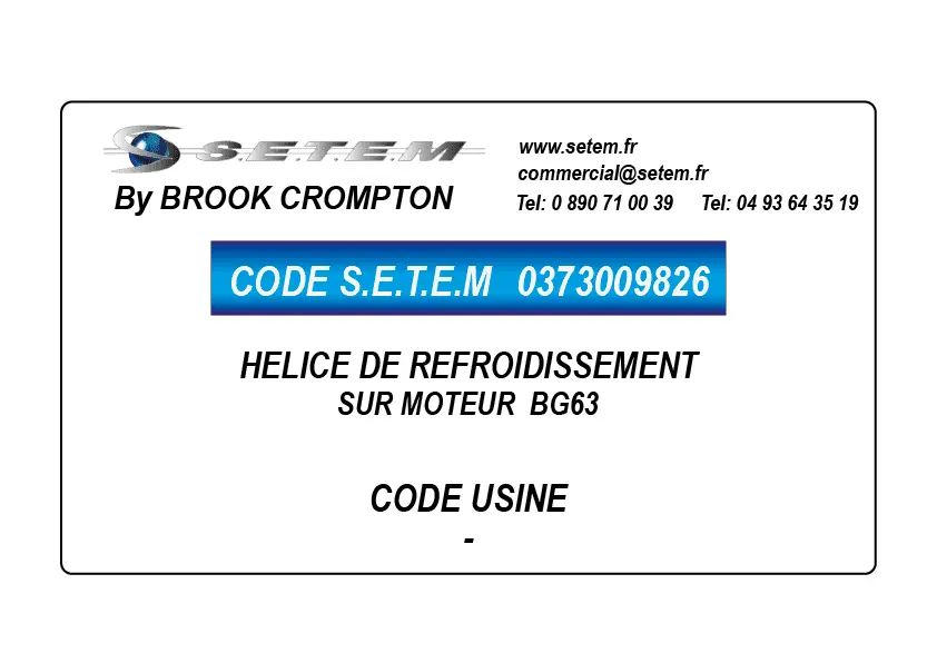 0373009826-HELICE DE REFROIDISSEMENT SUR MOTEUR BROOK BG63
