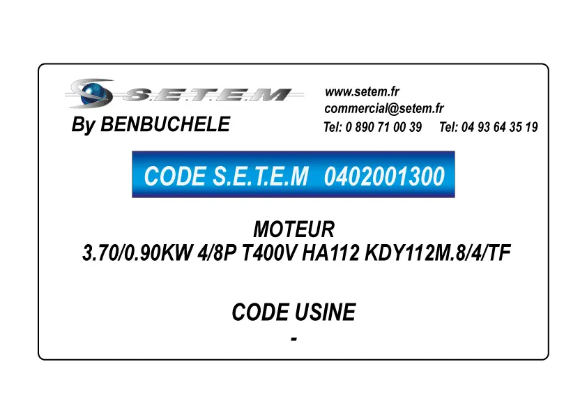 0402001300-MOTEUR BENBUCHELE 3.70/0.90KW 4/8P T400V HA112 KDY112M.8/4/TF
