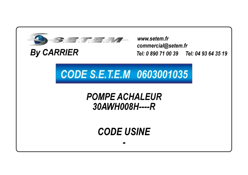 0603001035-POMPE A CHALEUR CARRIER 30AWH008H----R