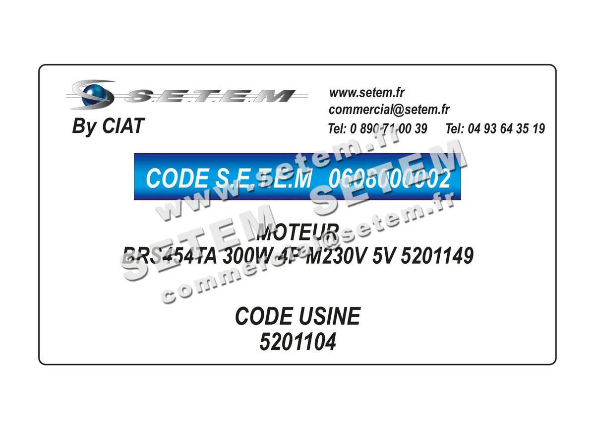 0608000002-MOTEUR CIAT BRS454TA 300W 4P M230V 5V "5201149"