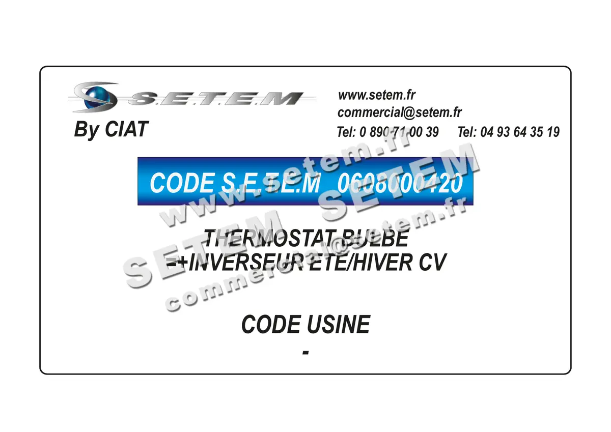 0608000420-THERMOSTAT CIAT BULBE+INVERSEUR ETE/HIVER CV