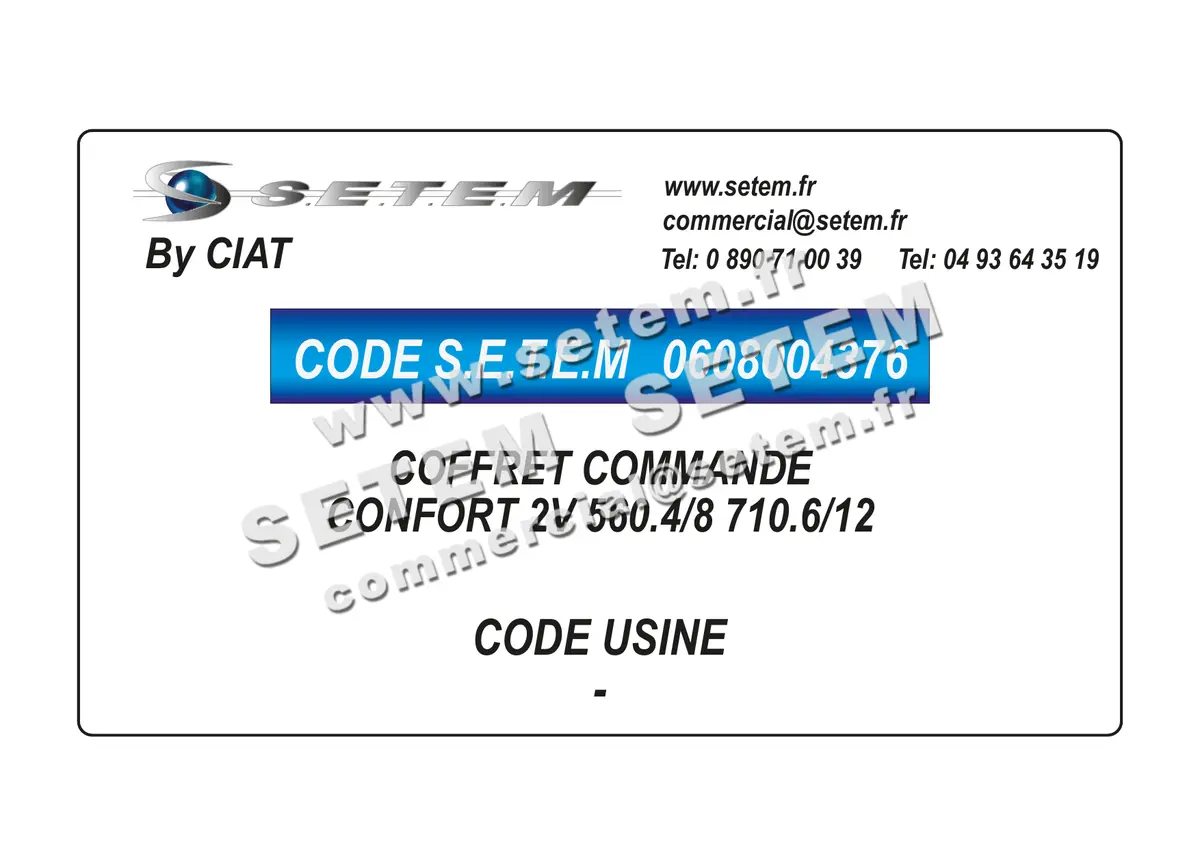 0608004376-COFFRET DE COMMANDE CONFORT 2V 560.4/8 710.6/12 CIAT