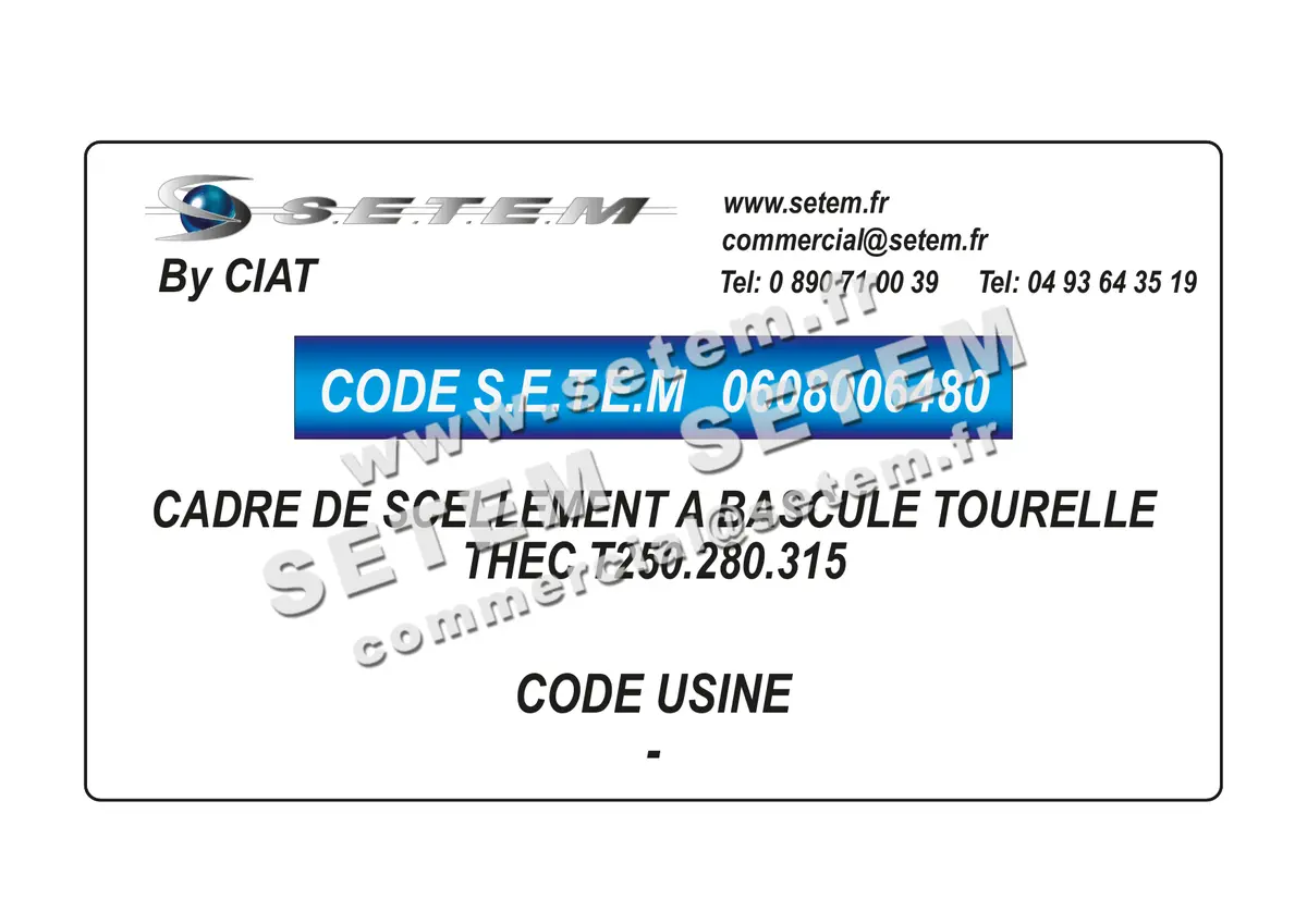 0608006480-CADRE DE SCELLEMENT A BASCULE TOURELLE CIAT THEC T250.280.315