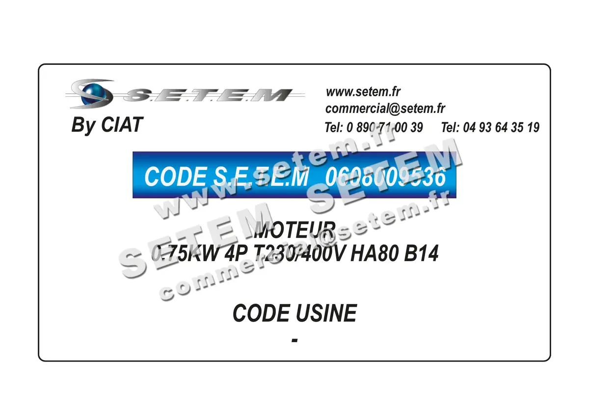 0608009536-MOTEUR CIAT 0.75KW 4P T230/400V HA80 B14