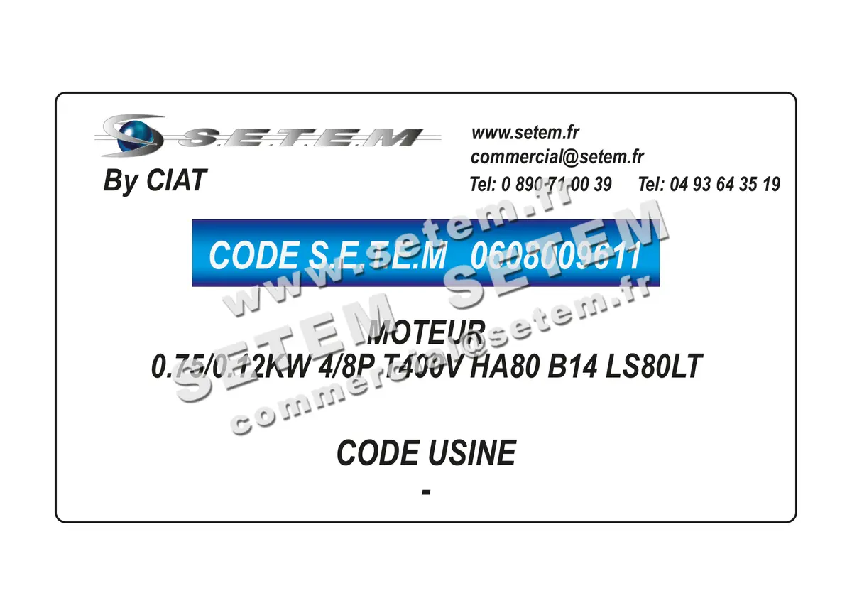 0608009611-MOTEUR CIAT 0.75/0.12KW 4/8P T400V HA80 B14 LS80LT 3