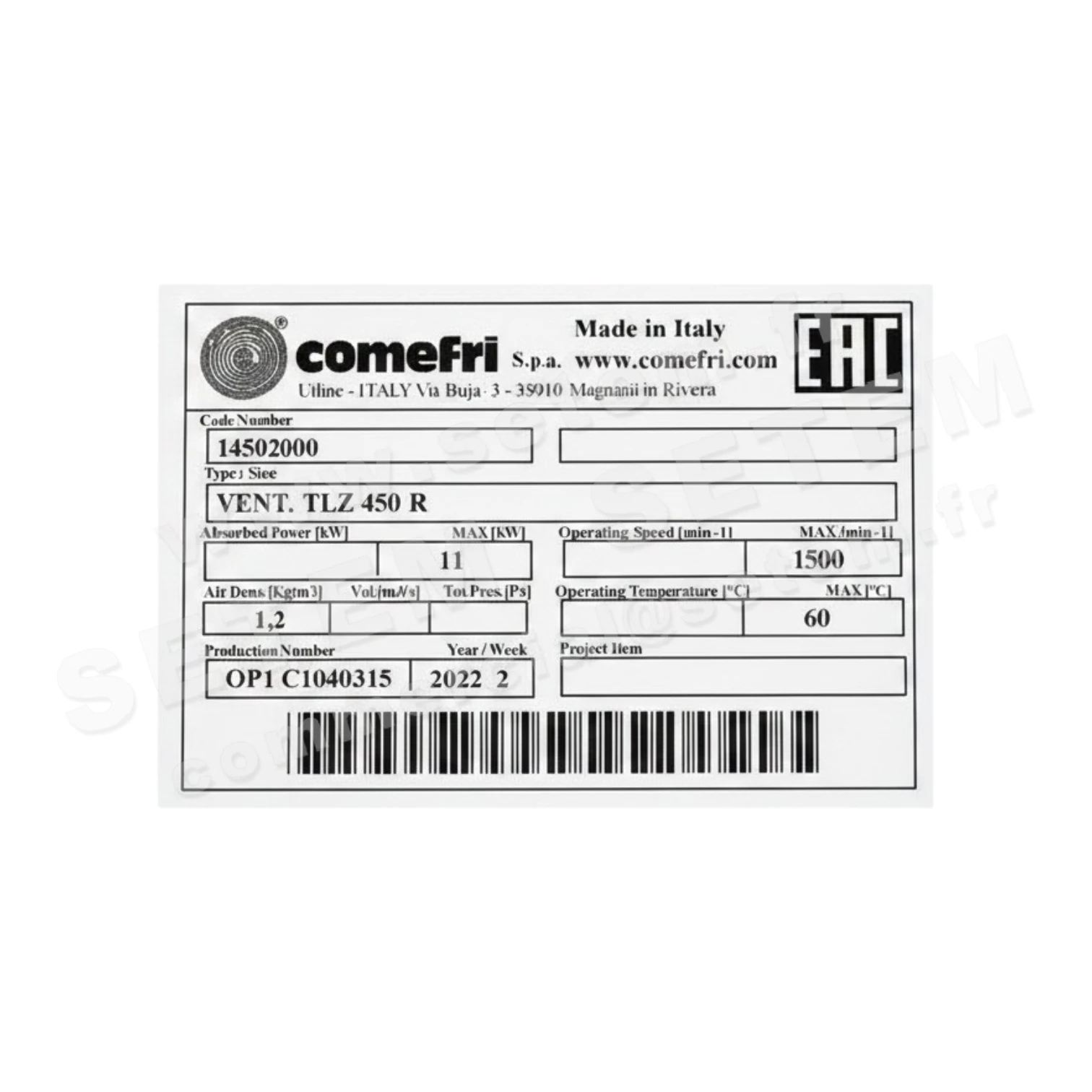 0695500193-VENTILATEUR COMEFRI TLZ450R *14502000*