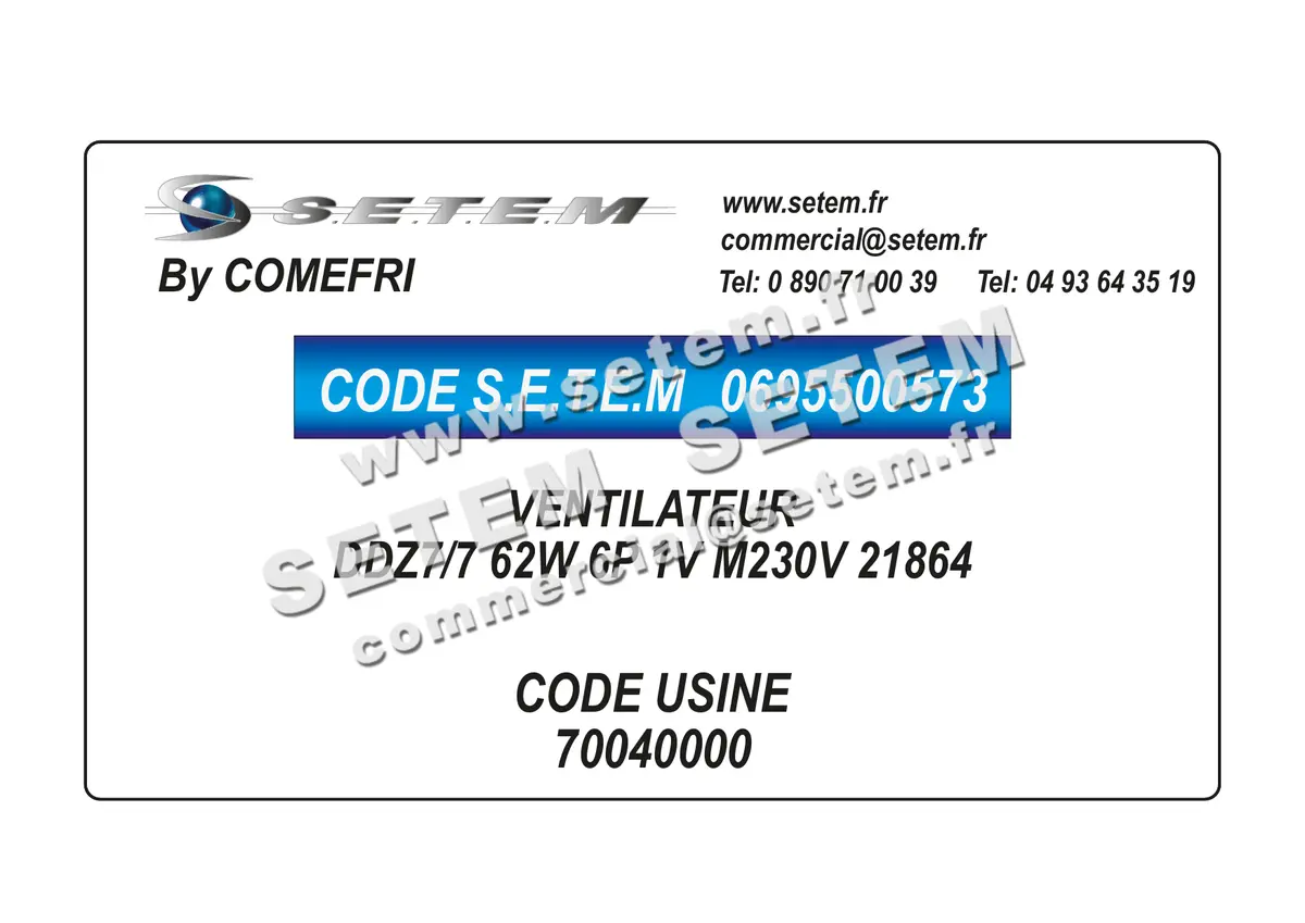 0695500573-VENTILATEUR COMEFRI DDZ7/7 62W 6P 1V M230V 21864 *70040000*