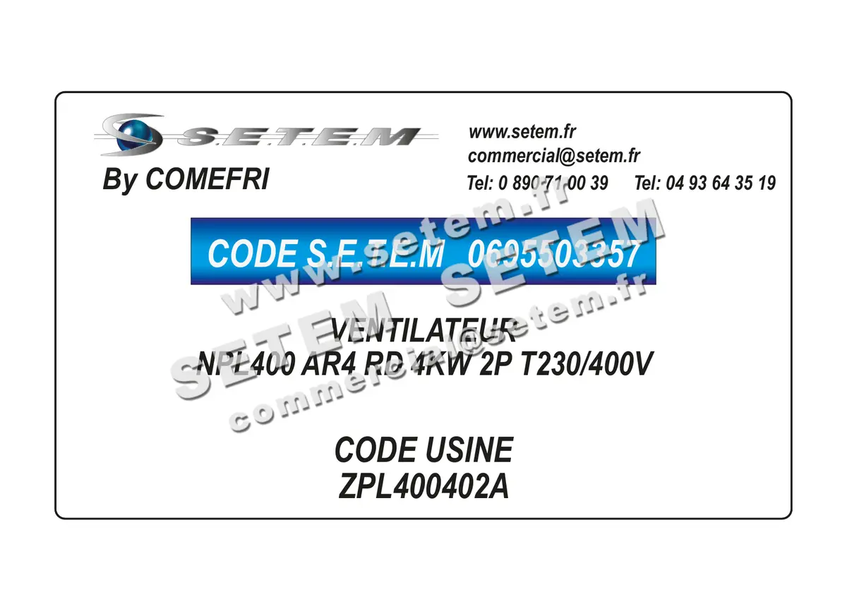 0695503357-VENTILATEUR COMEFRI NPL400 AR4 RD 4KW 2P T230/400V *ZPL400402A*