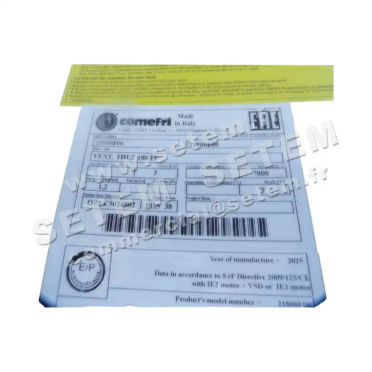 0695507418-VENTILATEUR COMEFRI THLZ180FF *21800F00* 3